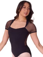 Capezio crni dres elegantnog kroja poput korzeta s mrežastim prozirnim leđima.