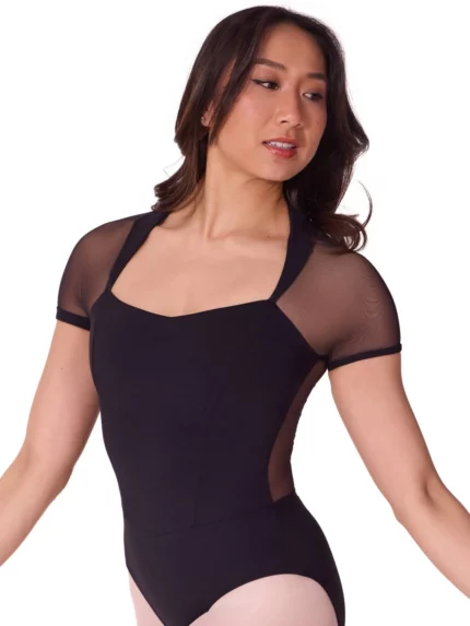 Capezio crni dres elegantnog kroja poput korzeta s mrežastim prozirnim leđima.